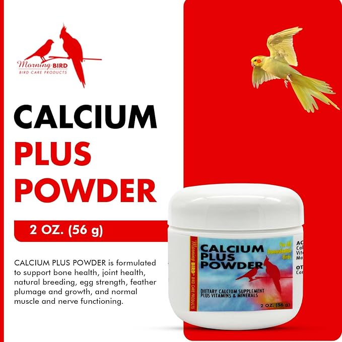 Morning Bird Calcium Plus Powder for Birds 2 oz – Calcium Supplement with Vitamin & Protein Powder – Supports Bone Health, Muscle Function & Digestive Balance – Easy-to-Mix Calcium Formula