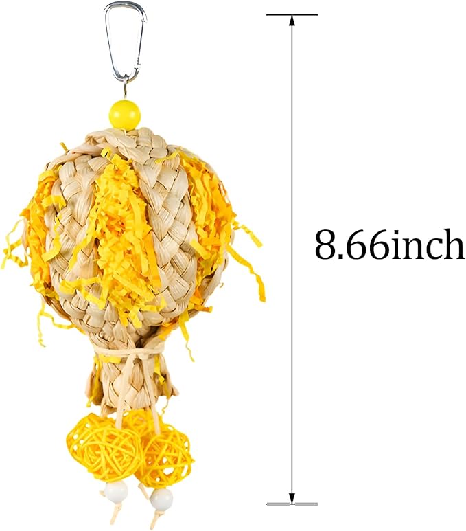 Bird Toys Foraging Shredder Hanging Toys Rope Perch with Bell Parakeet Toy Parrot Swing Climbing Standing Toys Bird Cage Accessories for Conure Cockatiel Budgies Lovebird, Yellow, 1pack