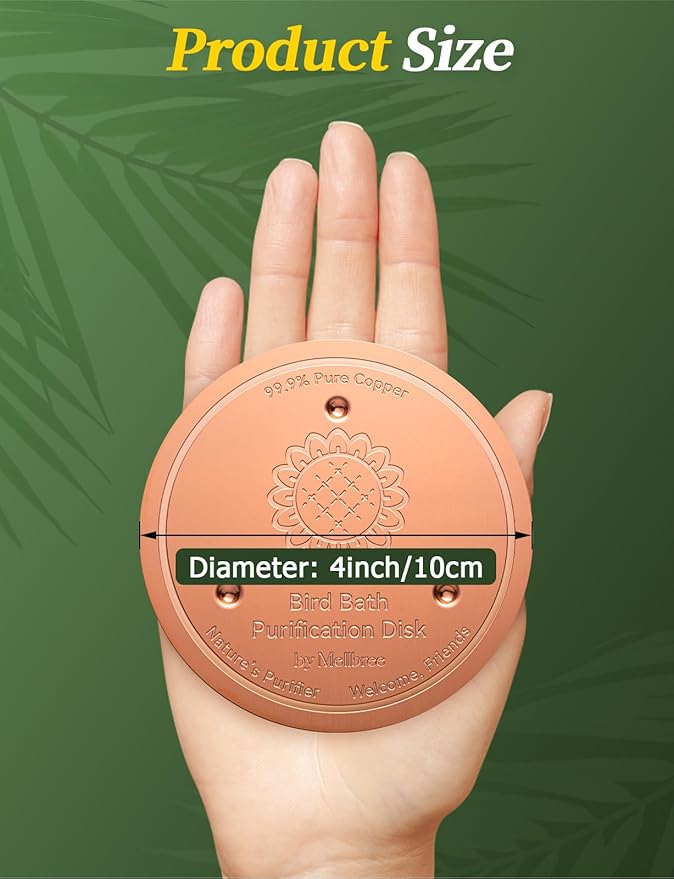 Mellbree Bird Bath Copper Disk, 0.6mm Reinforced 99.99% Pure Copper Cleaning Disk for Physical Safe Clean Water, Universal Fit for Outdoor Birdbath, Bowl, Bird Bath Heater Solar (Sunflower)