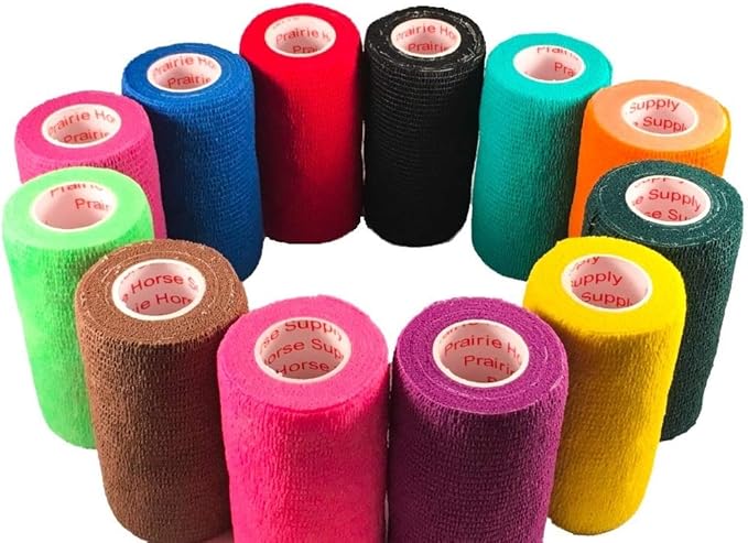 3 Inch Vet Wrap Tape Bulk (Assorted Colors) (Pack of 6) Self Adhesive Adherent Adhering Flex Bandage Grip Roll for Dog Cat Pet Horse
