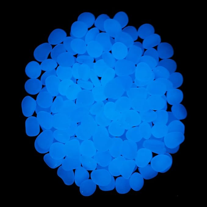 Oubest Glow in The Dark Rocks Glow Pebbles Outdoor Bulk Blue Decorations Stones for Garden Fish Tank Aquarium Walkway Plant Pots (500, Blue)
