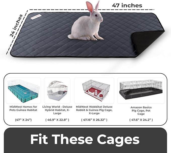 Washable Rabbit & Guinea Pig Cage Liner for Midwest, 24"x47", Easy to Clean Unlike Fleece, Absorbent & Waterproof Guinea Pig Bedding and Non-Slip Pee Pad & Rabbit Floor Mat