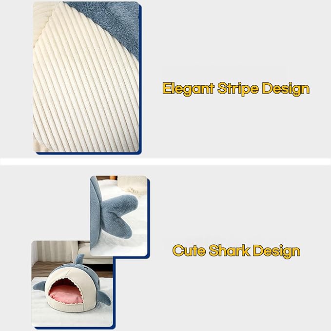 Shark Cat House, Shark Shaped Kennel, Kitten Bed Hideout House, Covered Shark Head Shaped Indoor Pet Nest for Cat, Small Dogs (Blue, S(15 * 13.8 * 12.6 in))