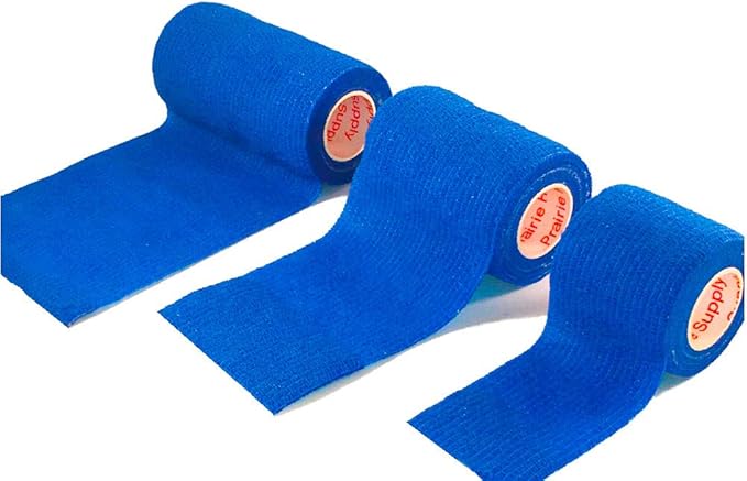 3 Inch Vet Wrap Tape Bulk (Blue) (Pack of 12) Self Adhesive Adherent Adhering Flex Bandage Grip Roll for Dog Cat Pet Horse