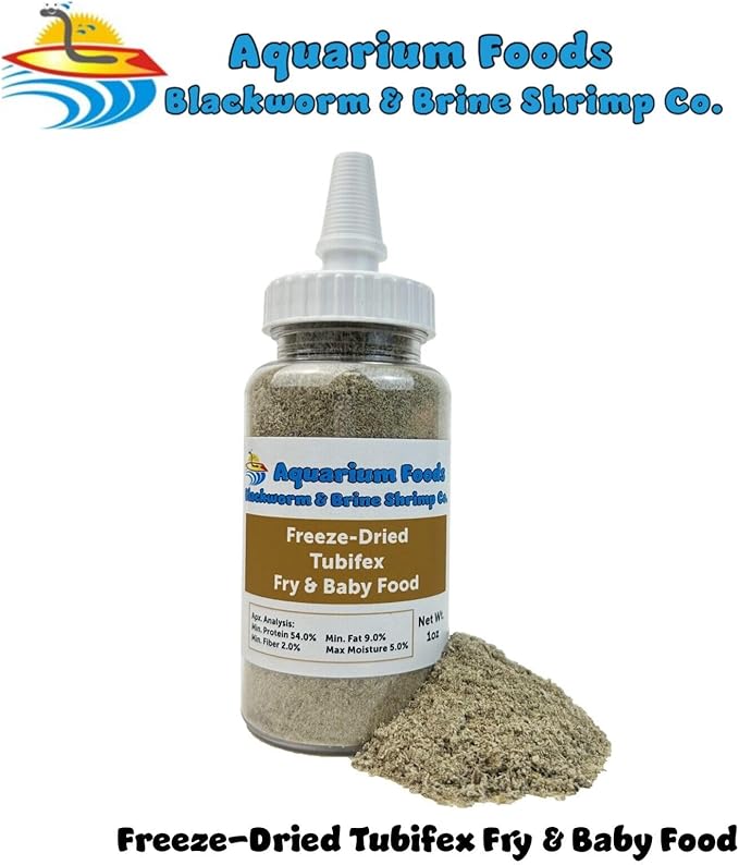Aquatic Foods Inc. Tubifex Worm Powder Fry & Baby Food for Freshwater Fish, Marine Fish, Baby Pondfish, Corals, Anemones, All Tiny Nanofish, Fry and Babies…1oz Med Squeeze Bottle
