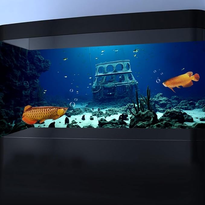 36X24IN Natural Underwater Aquarium Background, Pictures 3D Fish Reef Fish Tank Decoration Background, with 8 EVA Double-Sided Tape