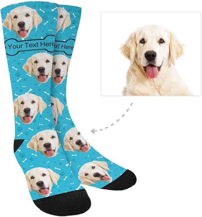 MyPupSocks Custom Personalized Photo Pet Face Socks, Cat and Dog Tracks Paws Bones Crew Socks with Picture for Men Women