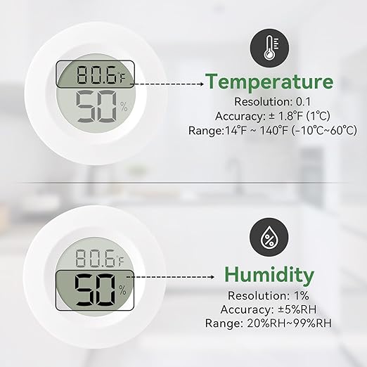 3-Pack Mini Hygrometer & Thermometer, Indoor Outdoor Digital Humidity Meter Gauge Temperature, ℉/℃, for Home, Office, Reptile, Car, Greenhouse, Lab, Terrarium, Cellar.. A01 White