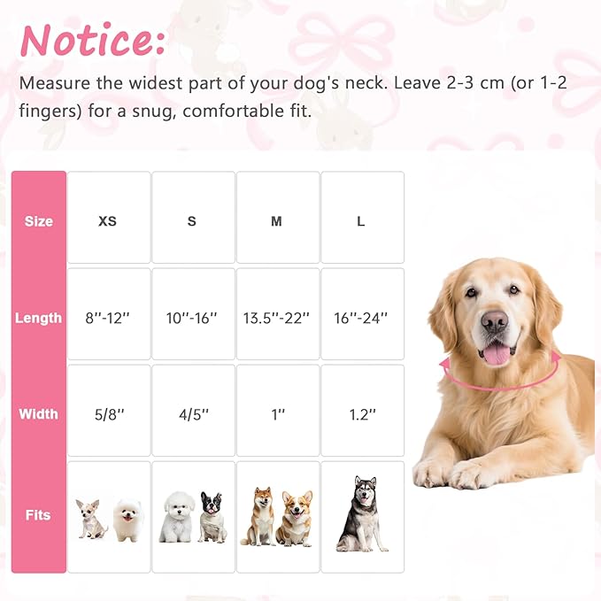 Easter Dog Collar, Spring Pink Dog Collar with Pink Bow & Rabbit, Adjustable Cotton Puppy Collars Girl Boy Collar for Small Medium Large Dogs -L