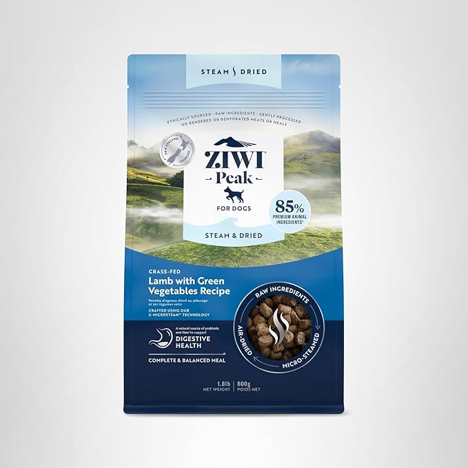 ZIWI Peak Steam & Dried Dog Food - Grass-fed Lamb w/Vegetables - High Protein, Low Carb, All Breeds & Lifestages, for Digestive Health (28.8oz)