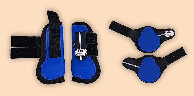 Majestic Ally Horse Leg Protection Fetlock and Tendon Boots Set, PU Shell, Neoprene Lining, Hook and Loop Closures, Multiple Colors and Sizes