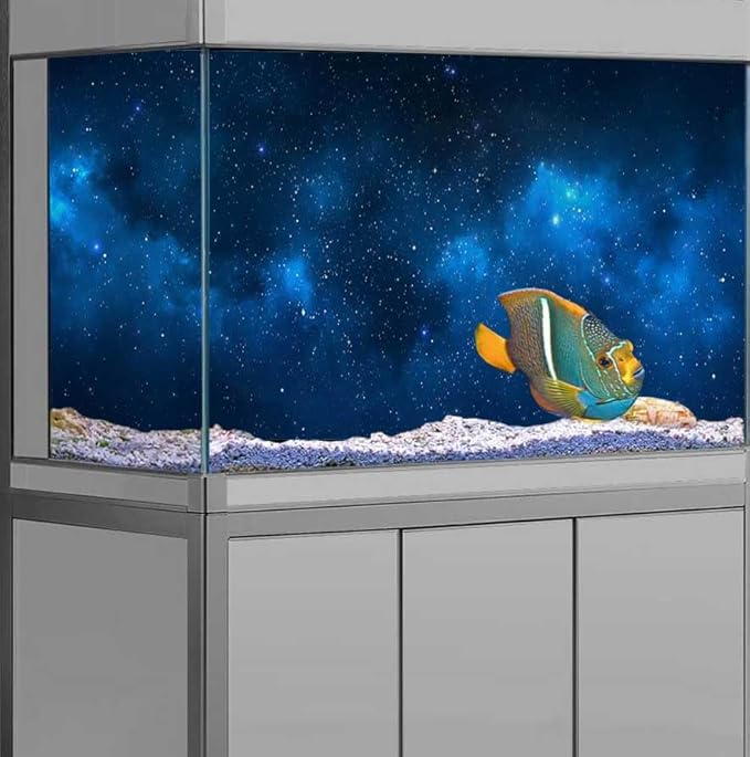 60X24IN Starry Aquarium Background, Art Starry Fish Tank Decorations Background, with 8 EVA Double-Sided Tape