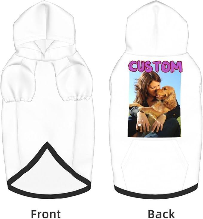 Custom Dog Hoodie Add Your Design Soft & Warm Personalized Photo Text Logo Name Dog Clothes for Puppy Sweatshirt Hooded for Small Medium Large Dogs Girl/Boy Cats White