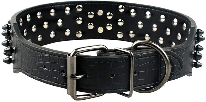 Serijoars Spiked Studded Dog Collar, PU Leather Dog Collar, Adjustable Pet Collars for Medium or Large Breed Pet (L, Black2)