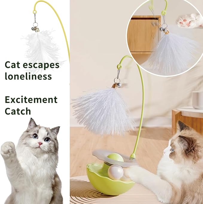 PAZ'S GIFT Interactive Cat Toy, 3-in-1 Teaser with Rolling Ball Track, Catnip Dancer for Indoor Cats