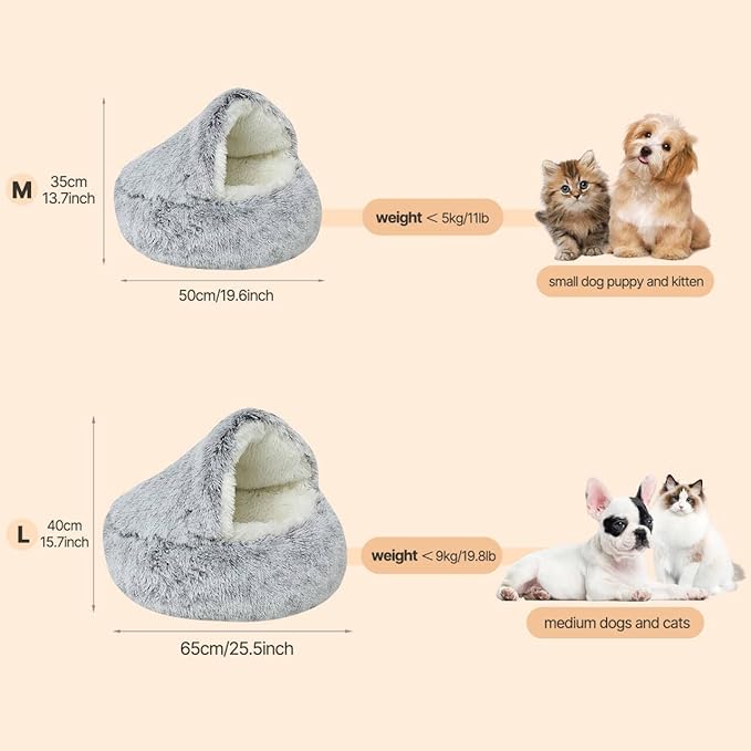 YUDANSI Cat Bed Hooded for Indoor Cats, Dog Bed with Large Covered Hood for Small Dogs Cats Puppy Kitty, Anti Anxiety Donut Cuddler, Anti Slip Plush Faux Fur Enclosed Pet Nest (Washable)(Pink-20inch)