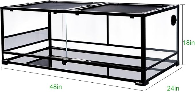 REPTI ZOO 48''x24''x18'' Glass Reptile Terrarium, Front Opening Snake Tank with Double Hinge Door, Reptile Enclosure with Top Screen Ventilation 85 Gallon