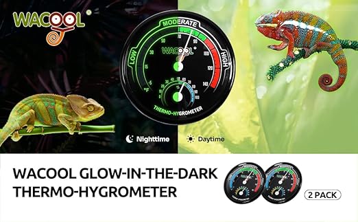 WACOOL Mini Analog Thermometer Hygrometer 2 Pack, Dial Temperature Humidity Gauge Terrarium Thermometer Celsius and Fahrenheit, Night Luminous
