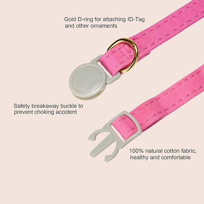 Bunny Ear Cat Collar with Bell and Bow Tie, Breakaway Cute Bowtie Kitten Collars(Hot Pink)