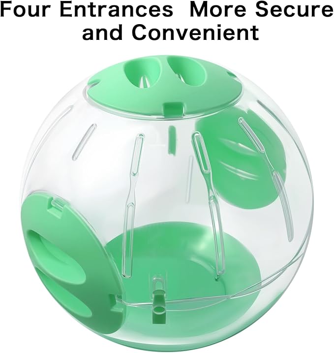 Hamster Exercise Ball, 7.9 Inch Syrian Hamster Ball, Transparent, Large Ball with Four entrances (Green)