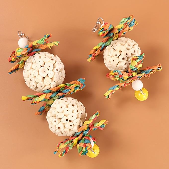 Bird Toys Hanging Natural Soft Sola Ball Natural Corn Husk Beak Chew Shred Colorful Forage Toys for Parrots, Cockatiel, Conure, Love Birds,Parakeets,Budgie and Other Small Birds (S)