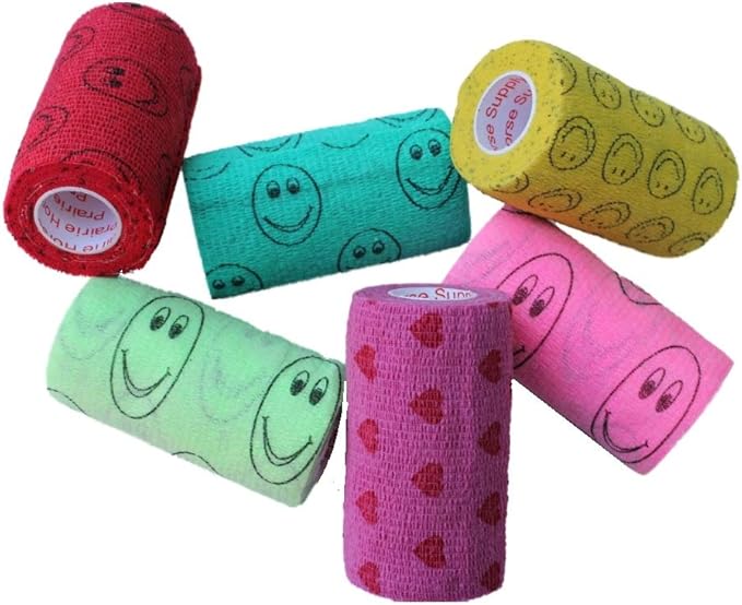 Prairie Horse Supply 3 Inch Vet Wrap Tape Bulk (Assorted Paw Prints and Patterns) (Pack of 12) Self Adhesive Adherent Adhering Flex Bandage Grip Roll for Dog Cat Pet