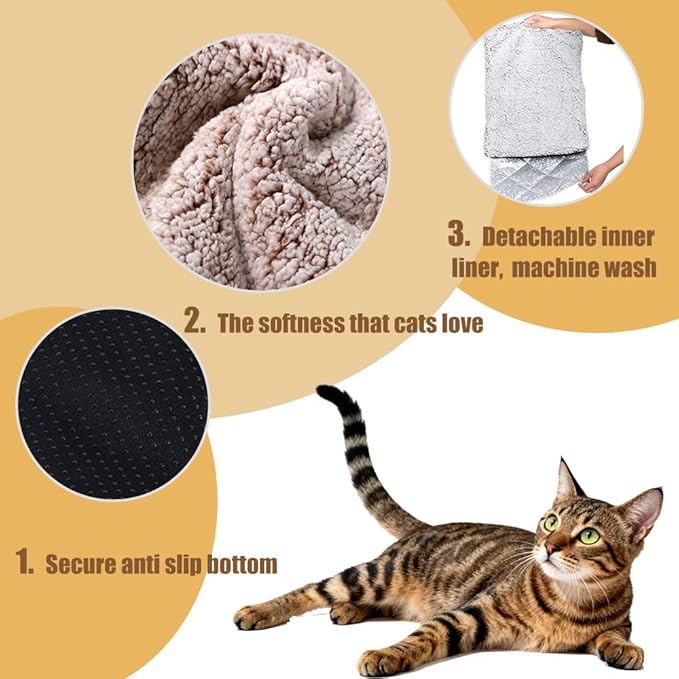 heated cat bed Self Warming Cat Bed Self Heating Cat Dog Mat Advanced Extra Warm Thermal Pet Pad for Indoor Outdoor Pets with Removable Cover Non-Slip Bottom Washable Non Electric brown 23.6*35.4inch