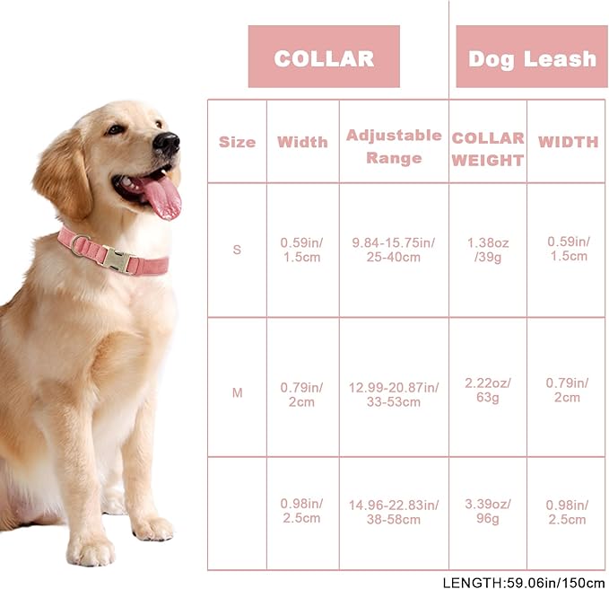 Genuine Leather Dog Collar - Adjustable Pet Collar with Quick Release Metal Buckle, Soft Skin Friendly Real Leather Collar for Small, Medium, Large Dogs (Pink Collar + Rope, S：Fit 8-16" Neck)