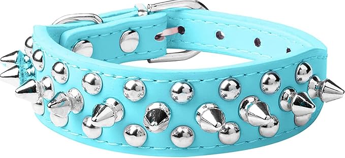 Spiked Dog Collar Soft Pu Leather Mushrooms Rivet Spike Studded Puppy Adjustable Pet Collars for Small Breeds (S, Light Blue)