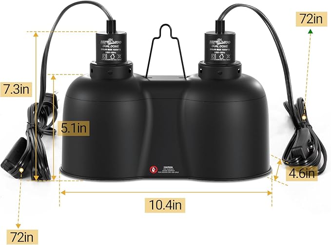 REPTI ZOO Dual Reptile Light Fixture, Max 150W Nano Dual Dome Heat Lamp Fixture with Independent Switches Reptile Tank Accessories UVB Light Fixture (Bulb Not Included)