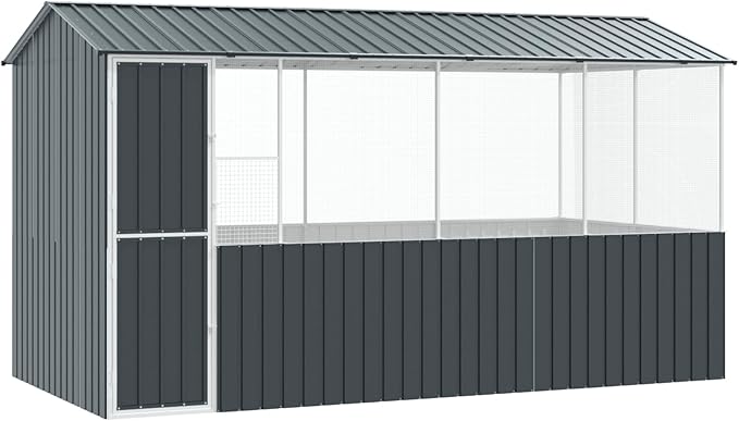 Walk-in Bird Aviary Cage, Suitable for Various Small Animals, Anthracite Galvanized Steel, 82.3"x163.4"x91.7",-358