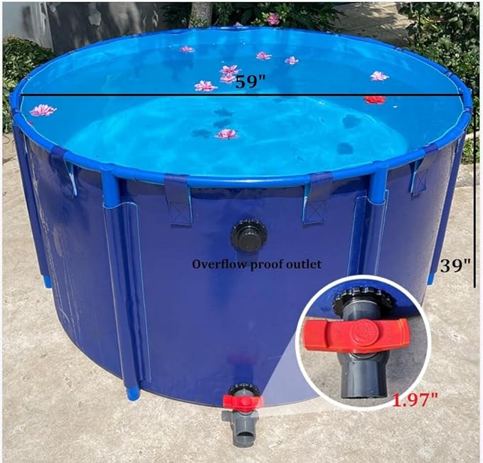 Collapsible Fish Pond, Above Ground Pond Large Collapsible Durable Plastic Canvas Fish Ponds with Brackets for Koi Culture and Agricultural Irrigation 59X39 in(1700 L)