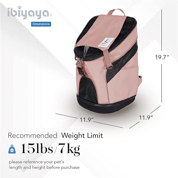 ibiyaya - Airline Approved Pet Carrier for Small to Medium Dogs and Cats - Dog Backpack Carrier, Breathable Mesh Material with Magnetic Buttons, Side Pockets, and Auto-Lock Zipper - Coral Pink
