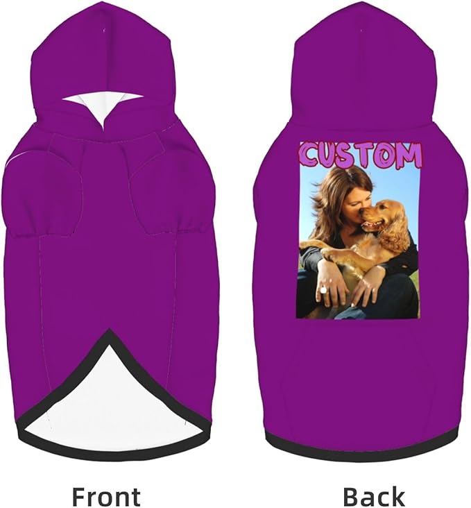 Custom Dog Hoodie Add Your Design Soft & Warm Personalized Photo Text Logo Name Dog Clothes for Puppy Sweatshirt Hooded for Small Medium Large Dogs Girl/Boy Cats Purple