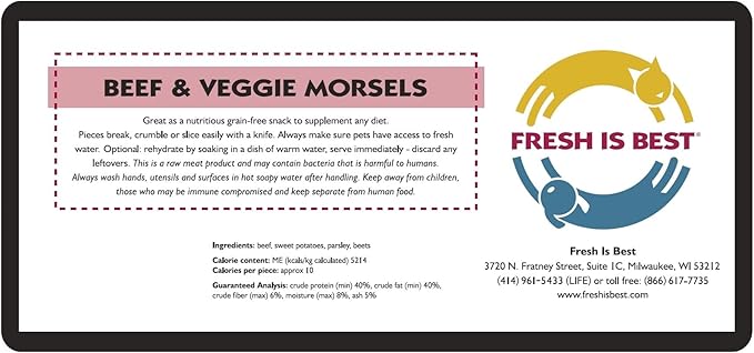 Fresh Is Best - Freeze Dried Healthy Raw Meat Treats for Dogs & Cats - Beef & Veggie Morsels