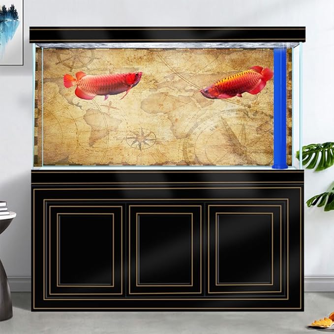 72X18IN Retro Old Travel World Map Terrarium Background, Art Parchment Pirate Treasure Map Reptile Habitat Background with 10EVA Double-Sided Tape