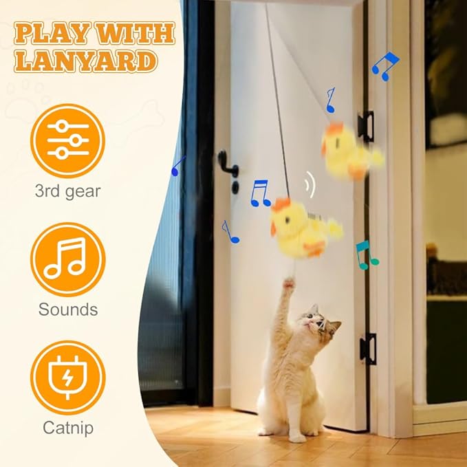 Flapping Bird Cat Toy, Interactive Chirping Bird Cat Toy, Simulated Chirping Bird Cat Toys Flapping Wings, Rechargeable, 3 Modes, Touch Activated (Owl)