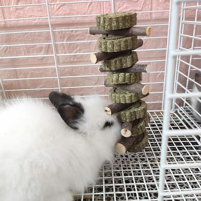 Hamiledyi 3Pieces Bunny Chew Toys for Teeth Natural Fruit Twigs Handmade Timothy Alfalfa Hay Grass Cakes for Guinea Pigs Hamsters Dwarf Rabbits Chinchillas Gerbils Improves Dental Health