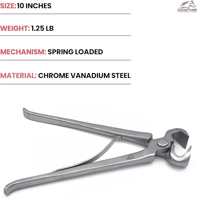 Equine Care Spring-Loaded Hoof Nippers – Chrome Vanadium Steel Farrier Tools | 10″ & 12″ Hoof Trimmers with Ergonomic Grip for Foals, Ponies, Miniature Horses, Donkeys, Goats & Livestock (10 inch)