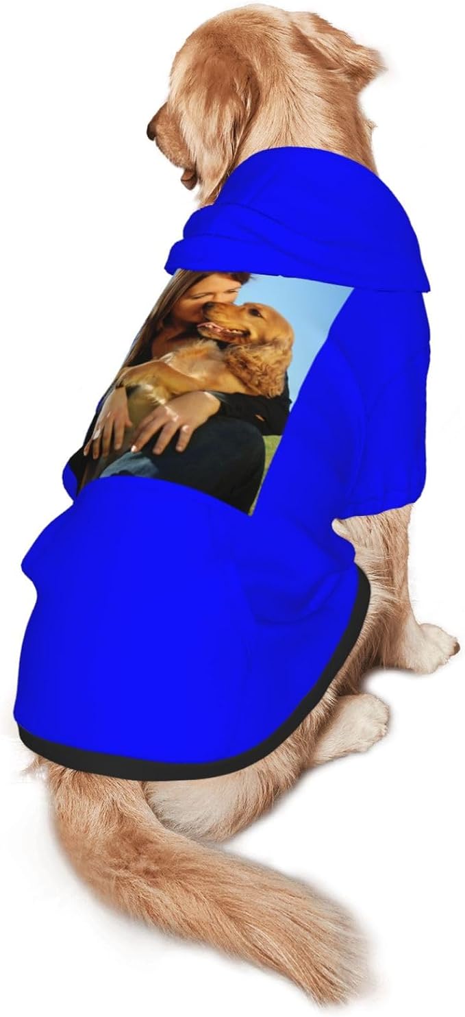 Custom Dog Hoodie Add Your Design Soft & Warm Personalized Photo Text Logo Name Dog Clothes for Puppy Sweatshirt Hooded for Small Medium Large Dogs Girl/Boy Cats Blue