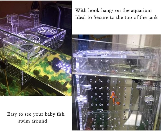 Hamiledyi Acrylic Breeding Isolation Box - Transparent Aquarium Hatchery for Guppy/Shrimp/Small Fish, Safe Nursery Tank with Air Tube & Suction Cups(7.8" × 3.9" × 3.9")