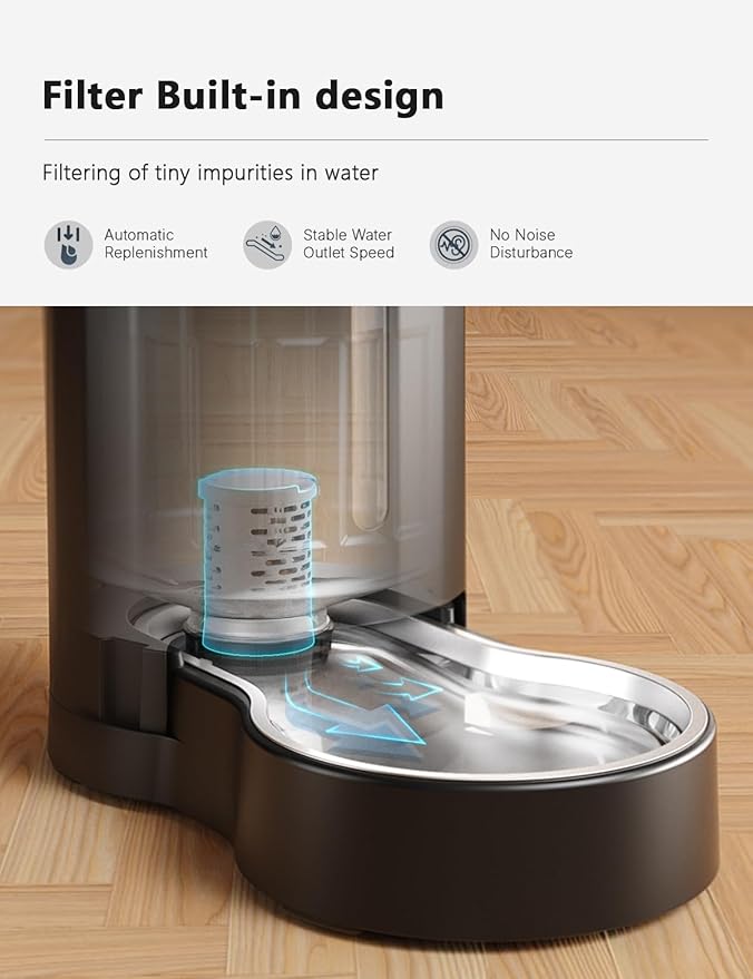 CZPET 2.5 Gallon Dog Water Bowl Dispenser,Filter Automatic Dog and Cat Water Dispenser with Stainless Steel Bowl, Gravity Waterer, Large Capacity, and Quiet Drinking Area for Pets (9.5L,Black)