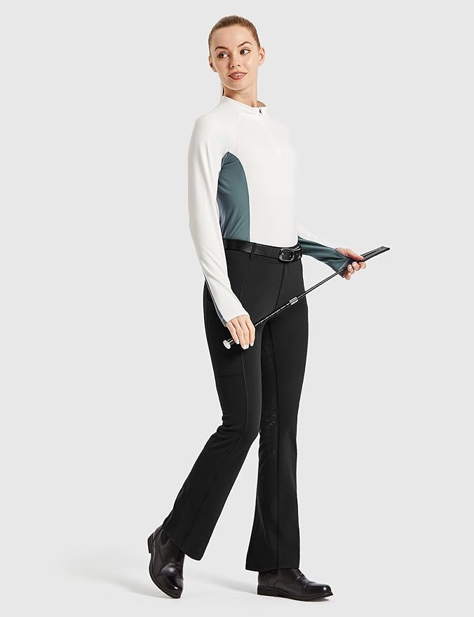 FitsT4 Sports Women's Fleece Lined Bootcut Horse Riding Pants Winter Full Seat Riding Tights with Pockets Equestrian Breeches