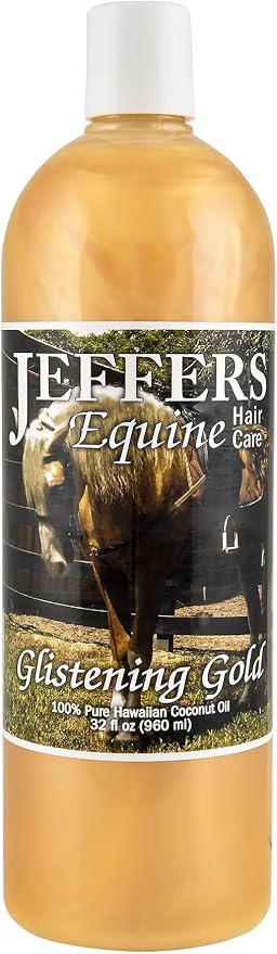 Jeffers Equine Glistening Gold Horse Shampoo, 32 oz –All Natural Tearless Shampoo for Horses, Moisturizing with Vitamin E & Coconut Oil, Best for Shiny Coat & Sensitive Skin, Detergent Free