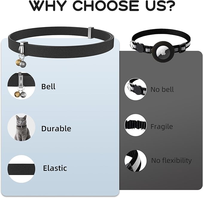 Cat Collar with Bell, Nylon, 7-12 Inch Adjustable, Soft None Breakaway Lightweight Collar for Girl Boy Kitten Black
