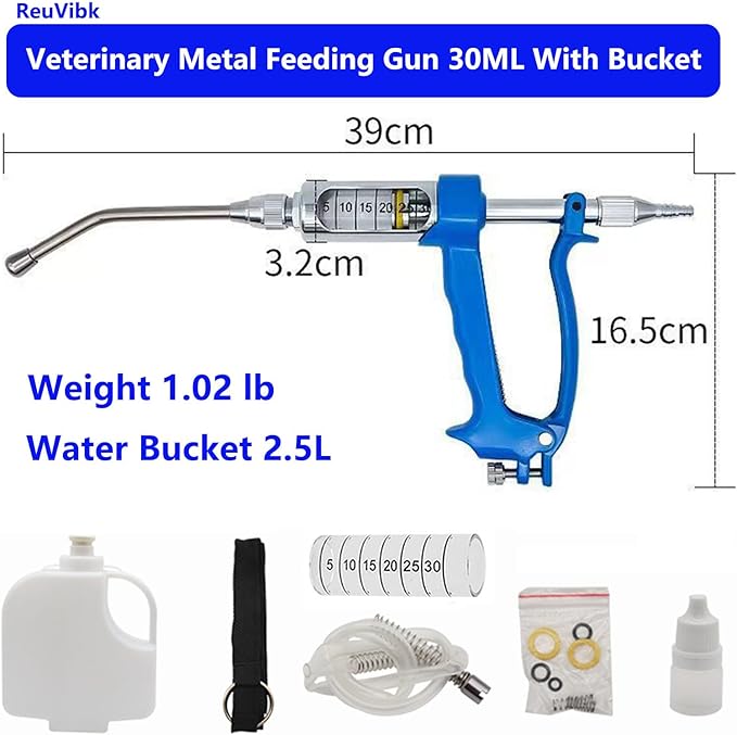30 ML Adjustable Veterinary Metal Feeding Gun, Continuous Drench Gun Continuous Dosing Device Veterinary Medicine Dispenser Husbandry Autonomous Feeding Tool, for Pig Cow, Sheep, Horse