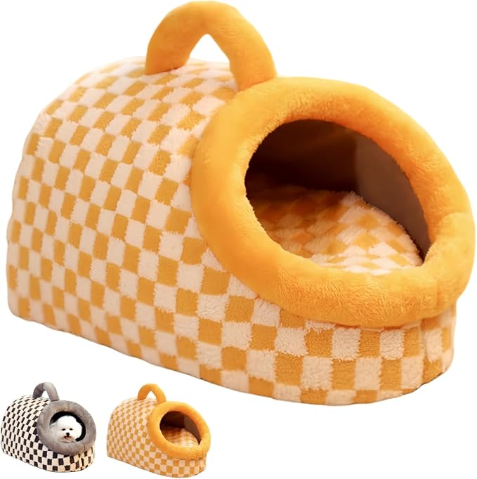 Dog Bed cat Bed Small Medium Furniture cat for Indoor Cats with Cover cave Outdoor House Insulated House Large Indoor Travel Hand (Yellow, M)