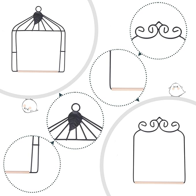 2PK Metal Frame Hummingbird Swings and Perches with Wooden Dowel Black Bird Swing Outdoor Bird Perch Humming Bird Swing