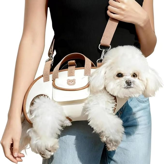 Portable Small Dog & Cat Pet Carrier Sling & Backpack for Small Dogs & Cats & Puppy, Dog & Pet Purse Bag Carrier Sling for Small Dogs with Dog Traction Leash, Crossbody Sling Carriers (Beige M)