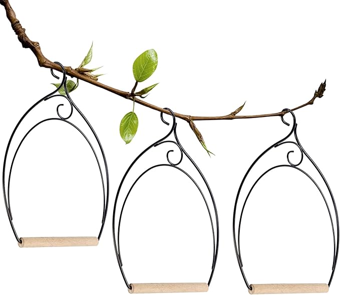 winemana Set of 3 Hummingbird Swings, Rust Resistant Metal Frame, Wooden Dowel, Attach to Bird Feeders, Perfect for Hanging Indoor Office Outdoor Trunk Lawn Patio Garden (7.4" x 5.5")